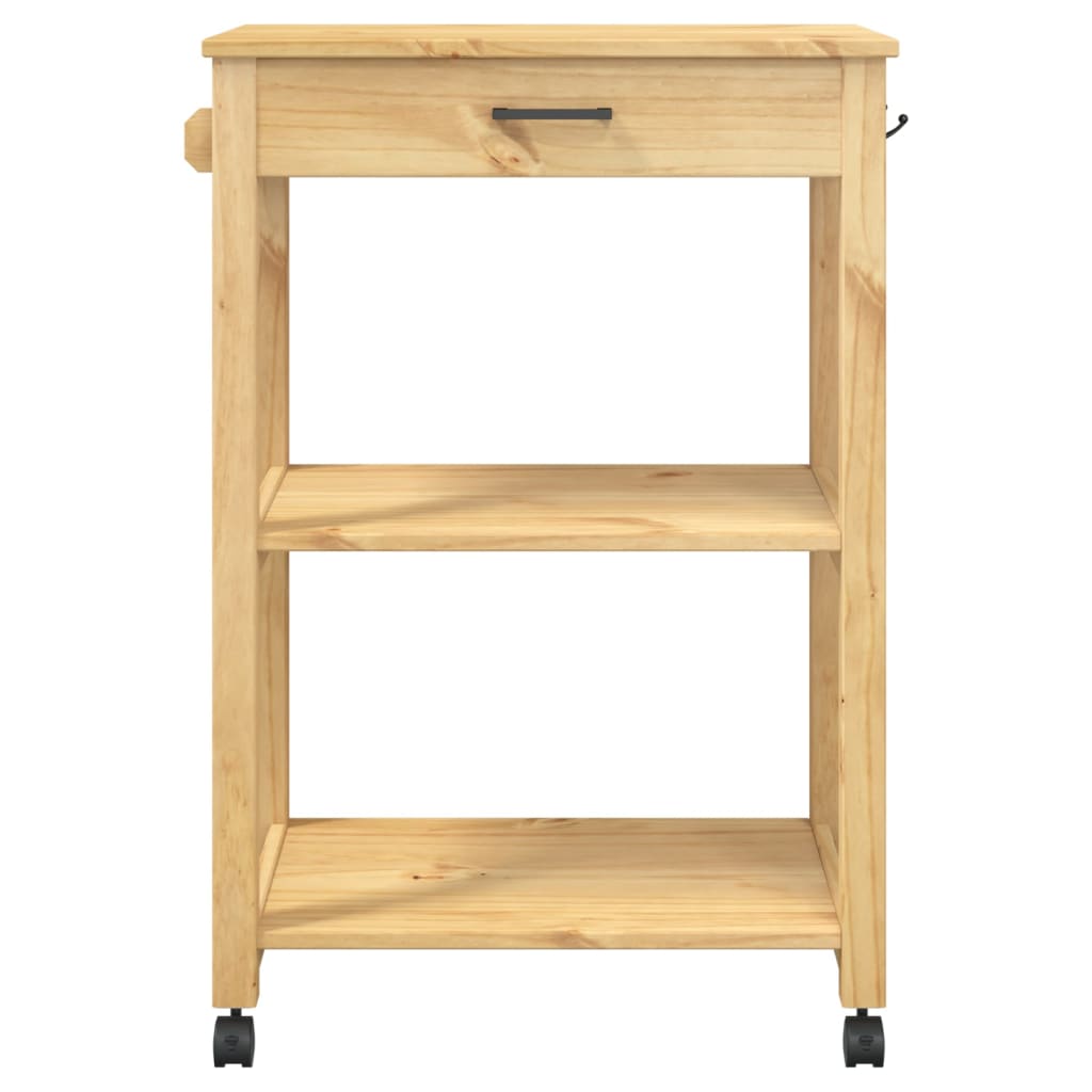 Carrito auxiliar Monza con cajón + 2 compartimentos madera de pino natural 90x60x40 cm frontal