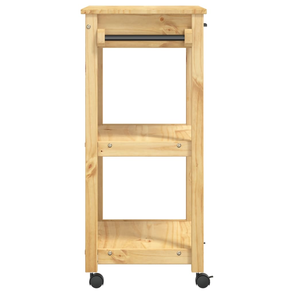 Carrito auxiliar Monza con cajón + 2 compartimentos madera de pino natural 90x60x40 cm perfil