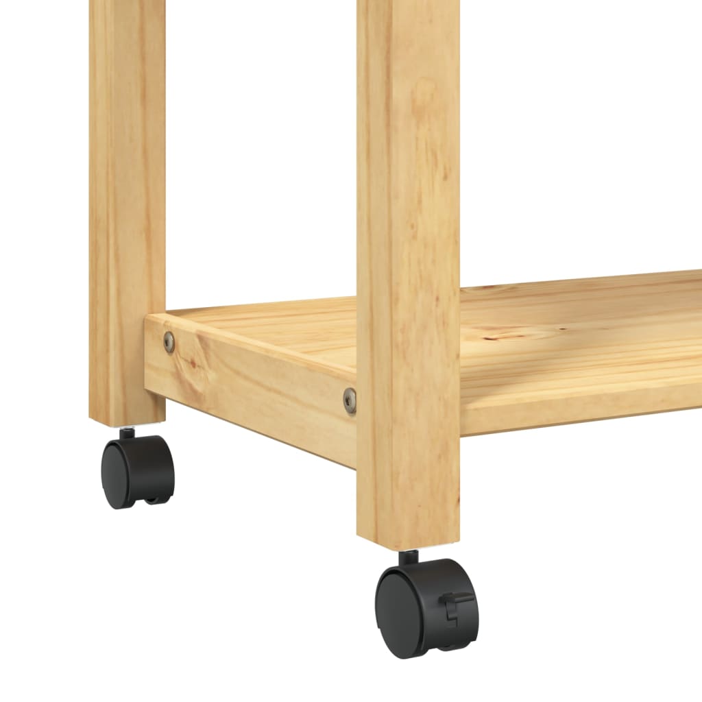 Carrito auxiliar Monza con cajón + 2 compartimentos madera de pino natural 90x60x40 cm ruedas
