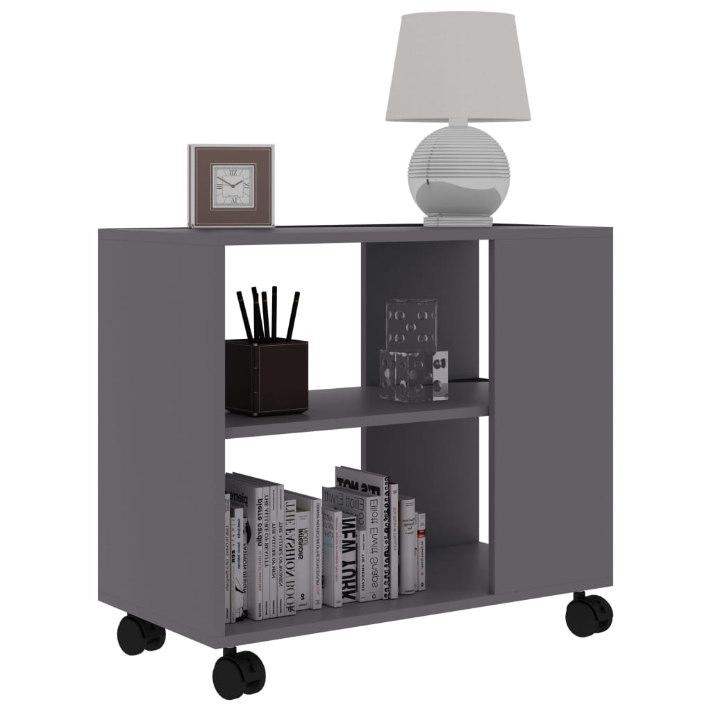 Mesa auxiliar Thina 2 compartimentos con ruedas gris 55x70x35 cm detalle