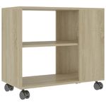 Mesa auxiliar Thina 2 compartimentos con ruedas roble claro 55x70x35 cm fondo blanco