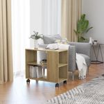 Mesa auxiliar Thina 2 compartimentos con ruedas roble claro 55x70x35 cm animada