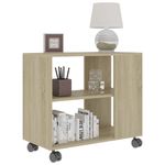 Mesa auxiliar Thina 2 compartimentos con ruedas roble claro 55x70x35 cm detalle