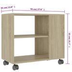 Mesa auxiliar Thina 2 compartimentos con ruedas roble claro 55x70x35 cm medidas