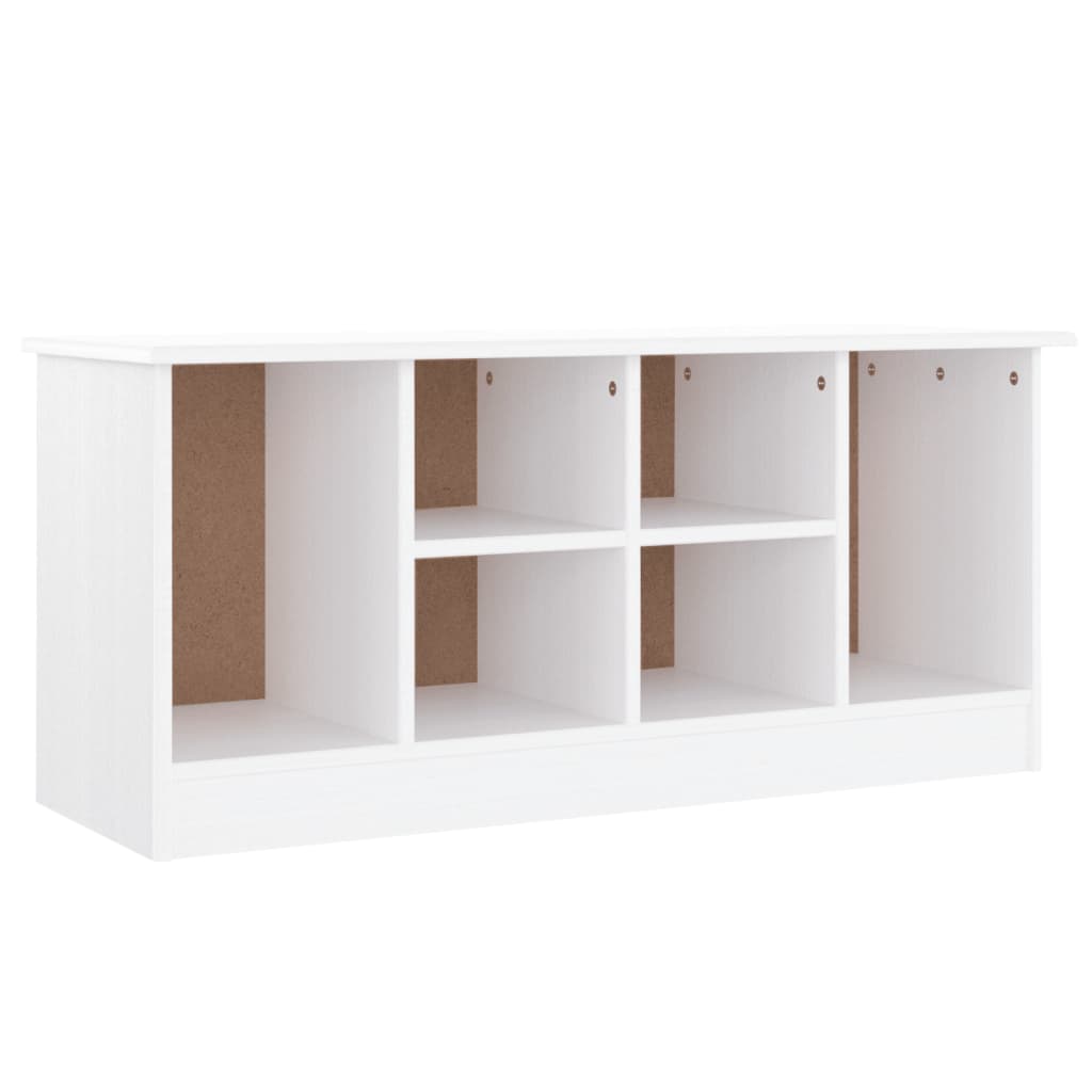 Banco zapatero Hiedra 6 compartimentos madera de pino blanco 45x100x35 cm fondo blanco
