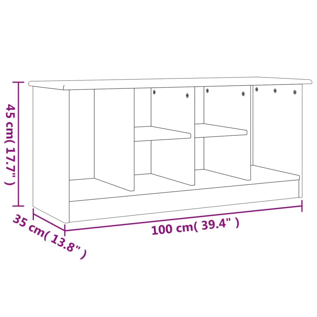 Banco zapatero Hiedra 6 compartimentos madera de pino blanco 45x100x35 cm medidas