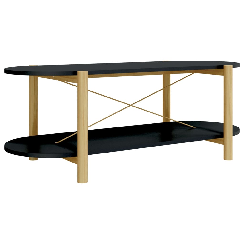 Mesa de centro Timón 2 niveles negro/natural 40x110x48 cm