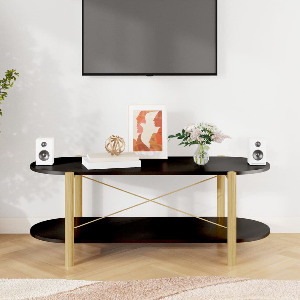 Mesa de centro Timón 2 niveles negro/natural 40x110x48 cm