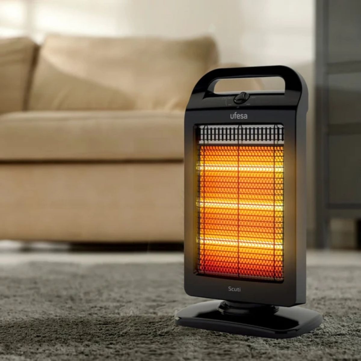Calefactor halógeno Ufesa Scuti 1200W 3 niveles negro animada
