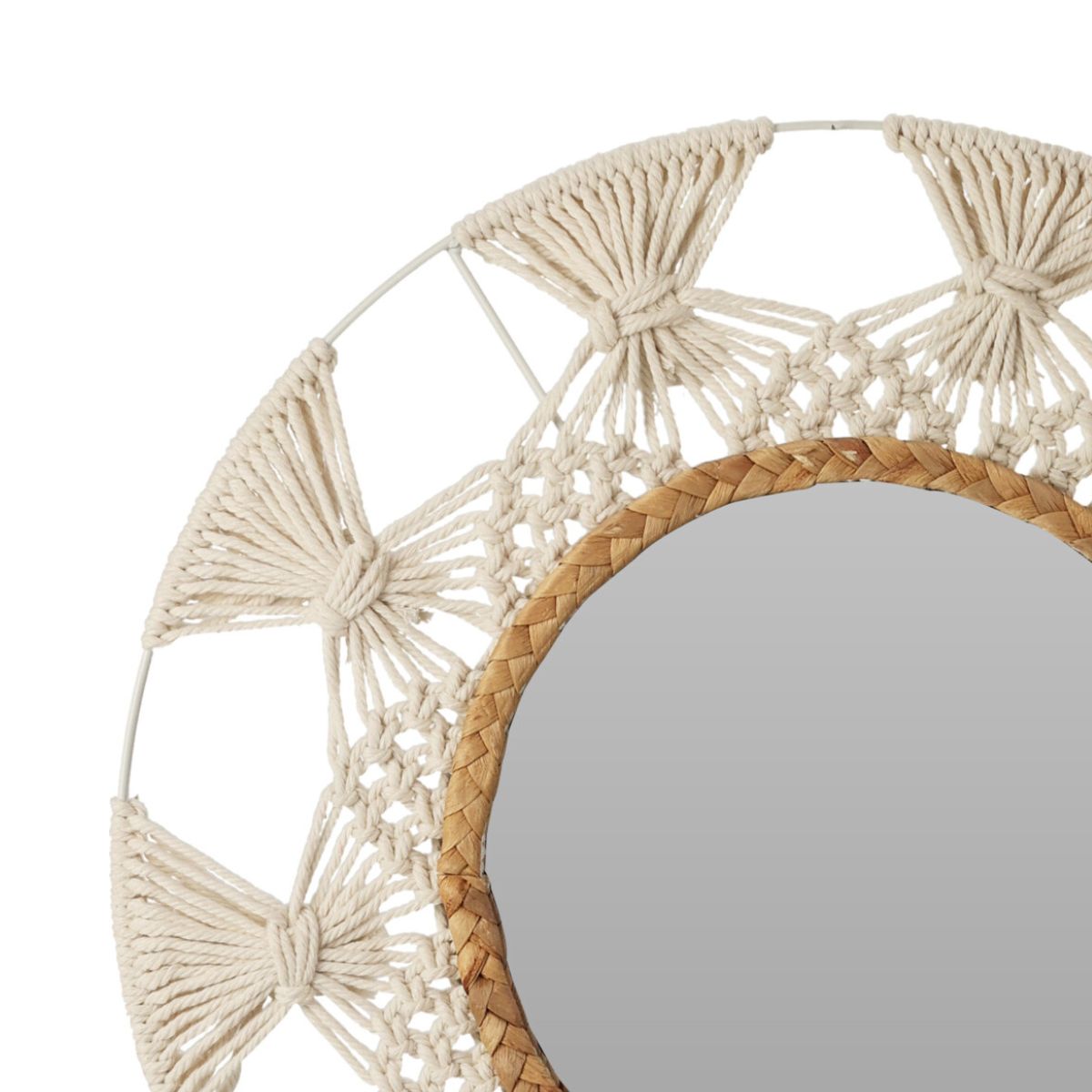 Espejo de pared boho redondo con cuerda natural Ø45 cm detalle