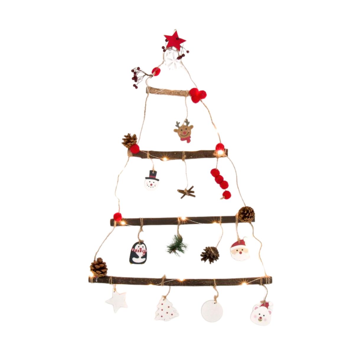 Árbol de navidad de pared con luces LED madera 67 cm