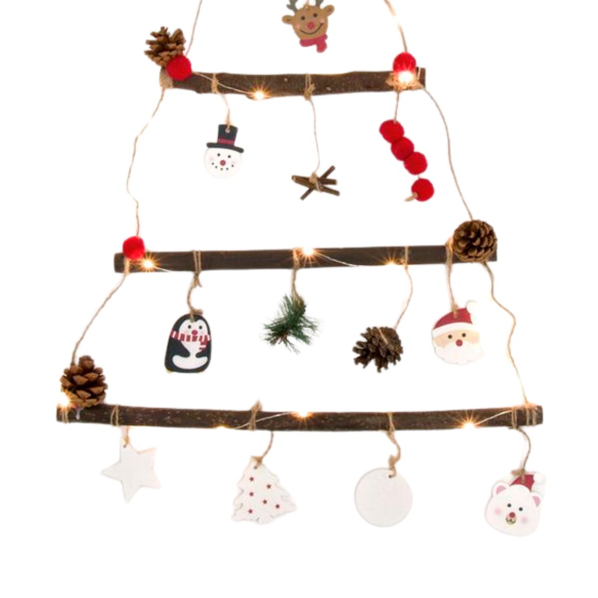 Árbol de navidad de pared con luces LED madera 67 cm