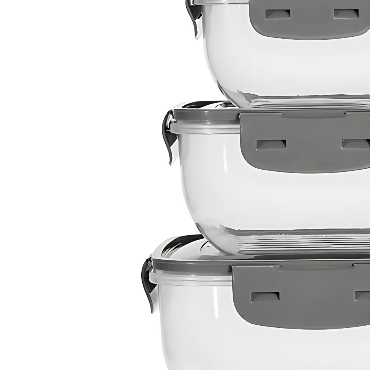Set de 3 tupper con tapa hermética gris 500/900/1500 ml detalle