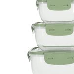 Set de 3 tupper con tapa hermética verde claro 500/900/1500 ml detalle