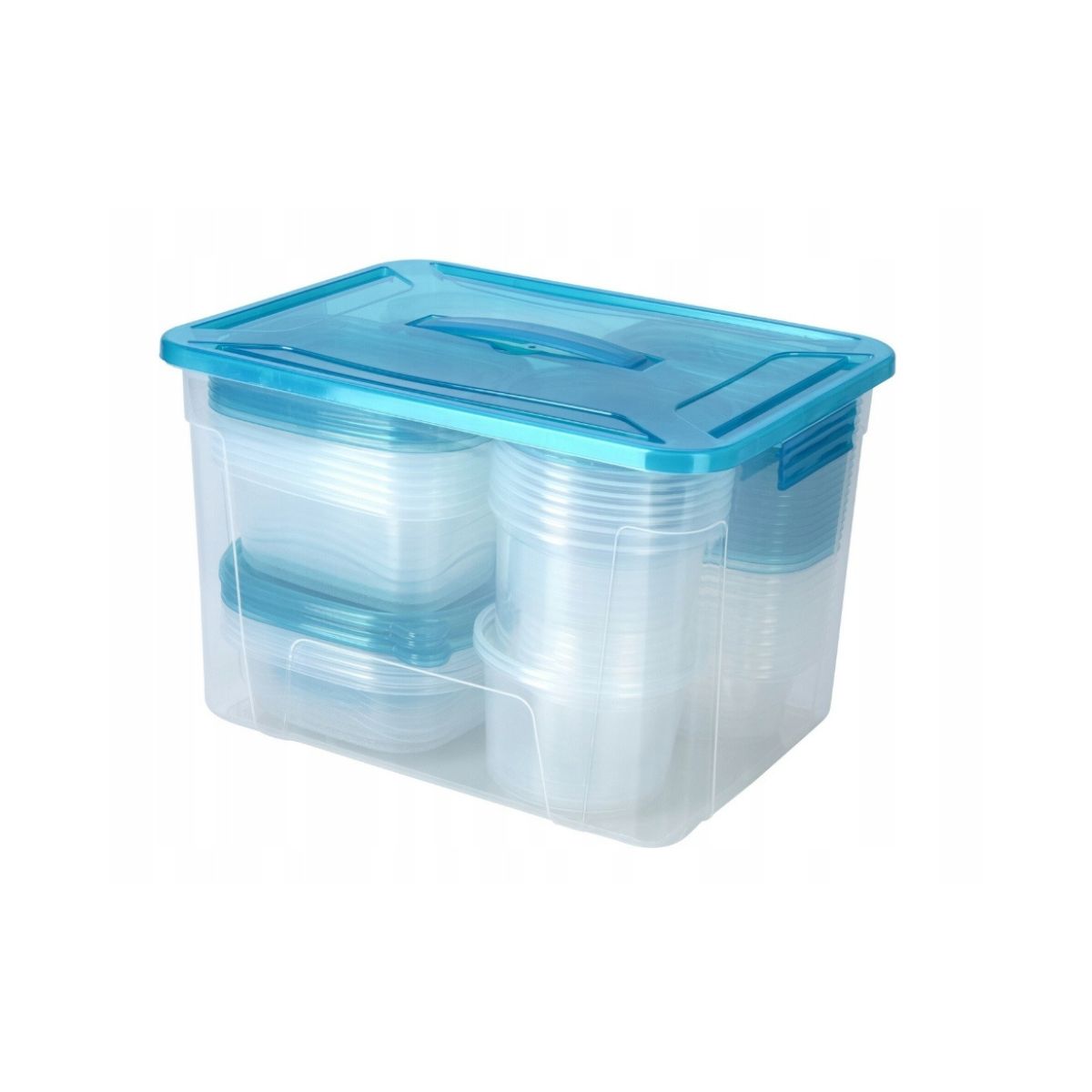 Caja de almacenamiento 50 tuppers con tapa azul caja