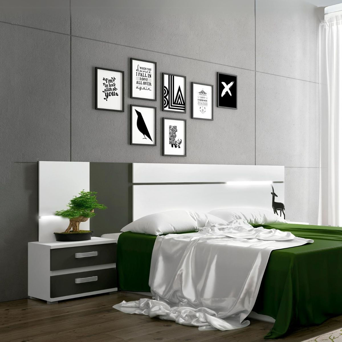 Conjunto-de-dormitorio-Cabra-cabecero---mesita-de-noche---sinfonier---espejo-blanco-grafito-mesita