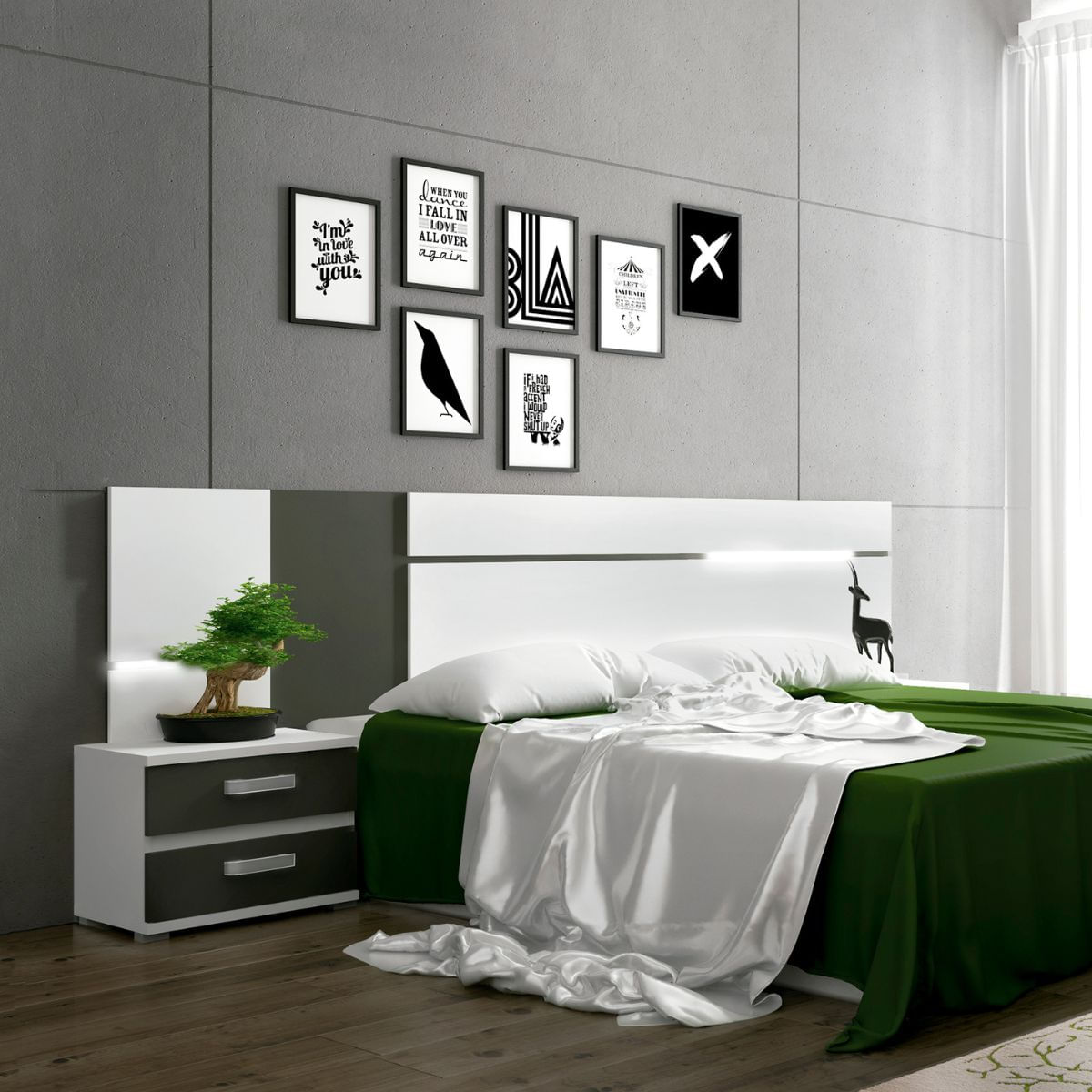Conjunto-de-dormitorio-Cabra-cabecero---mesita-de-noche---comoda---espejo-blanco-grafito-mesita
