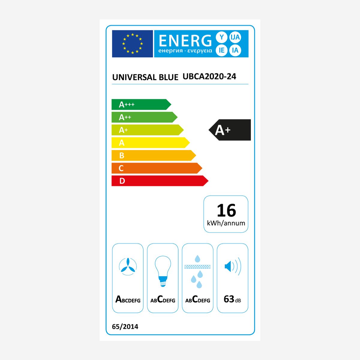Campana inclinada Universal Blue Elbrús 7090 65W 450m3/h A+ 90 cm