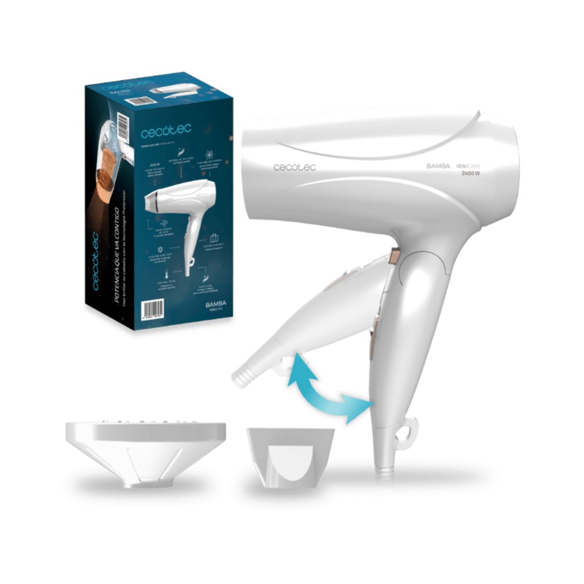 Secador de pelo Cecotec Bamba IoniCare TravelWhite 2400W plegable blanco