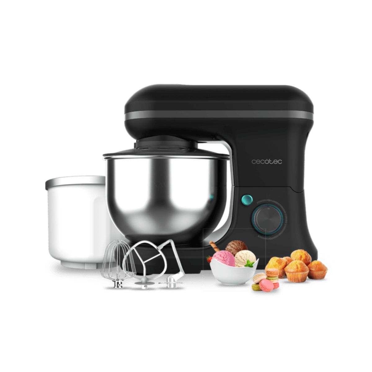 Batidora amasadora Cecotec Cecomixer 5L 1200 Ice-Cream con accesorios negro/inox