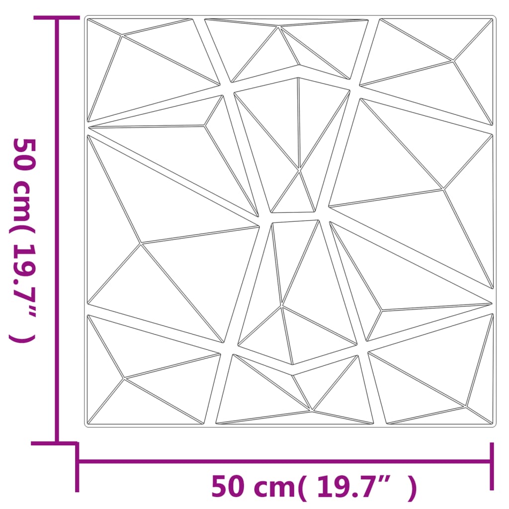Pack de 24 paneles de pared Geo diseño diamante 6 m² verde 50x50 cm  medidas