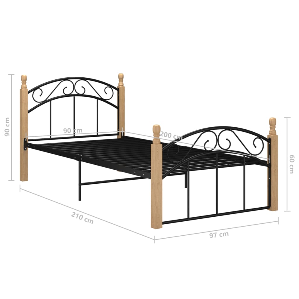 Estructura de cama Elegance de madera maciza roble 90x200 cm medidas