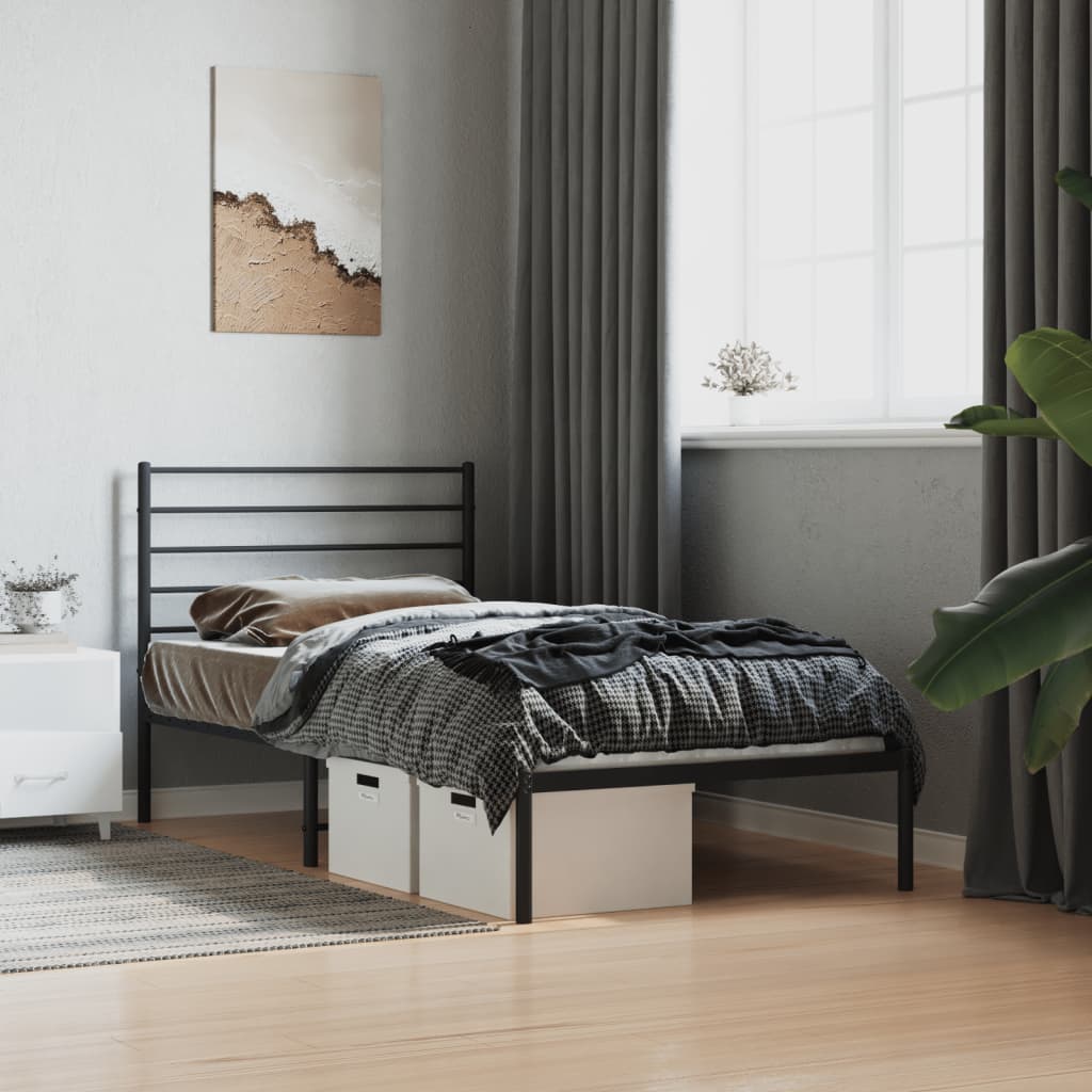 Estructura de cama Industrial con cabecero negro acero 75x190 cm