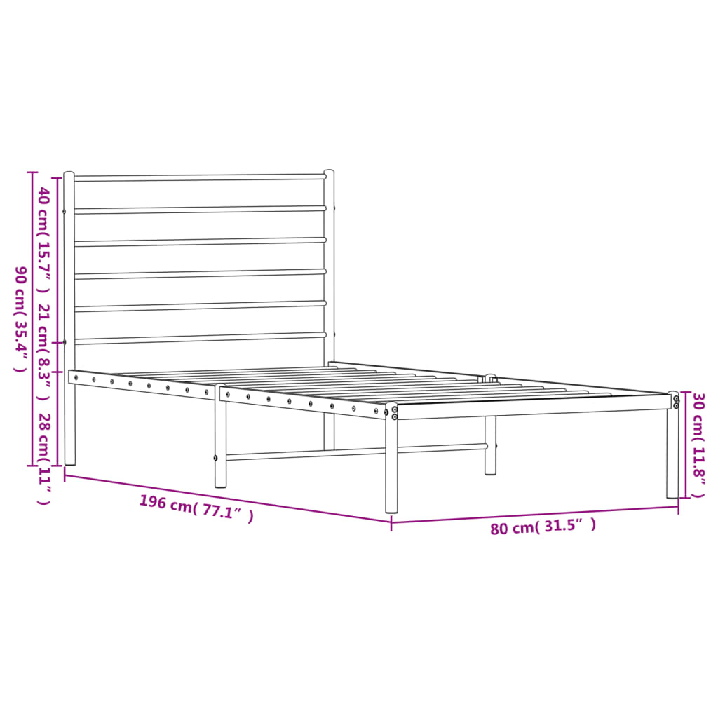 Estructura de cama Industrial con cabecero negro acero 75x190 cm