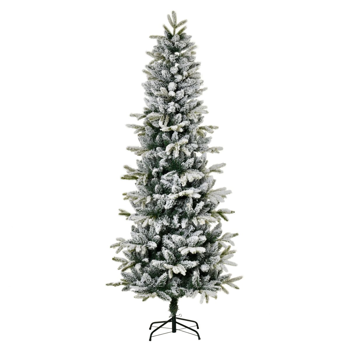 Árbol de Navidad Homcom 784 ramas efecto nevado verde/blanco Ø95x210 cm fondo blanco