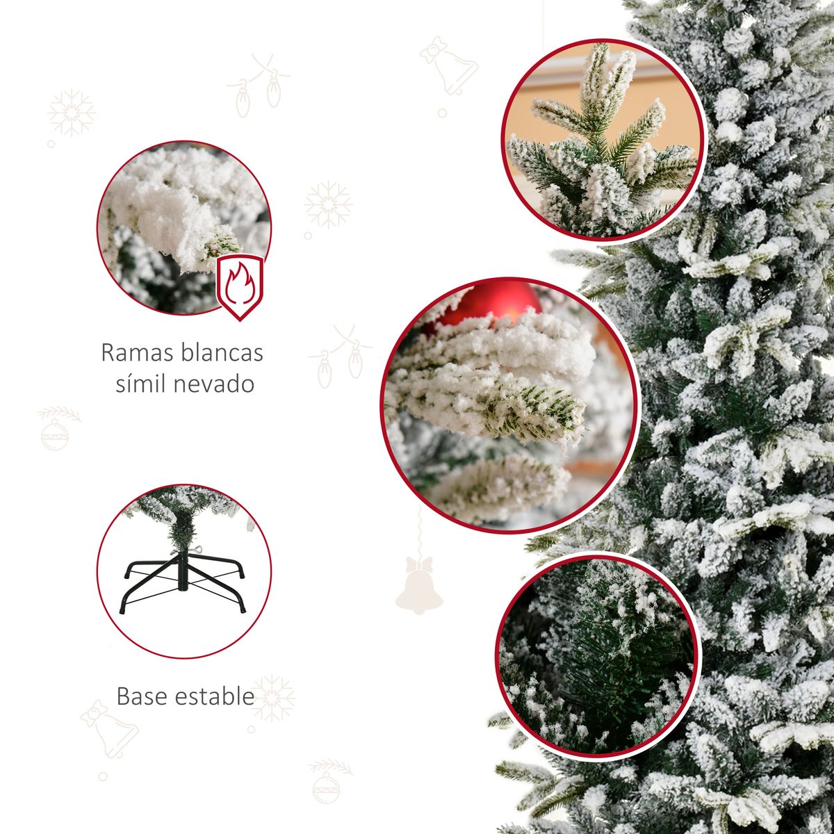 Árbol de Navidad Homcom 784 ramas efecto nevado verde/blanco Ø95x210 cm caracteristicas