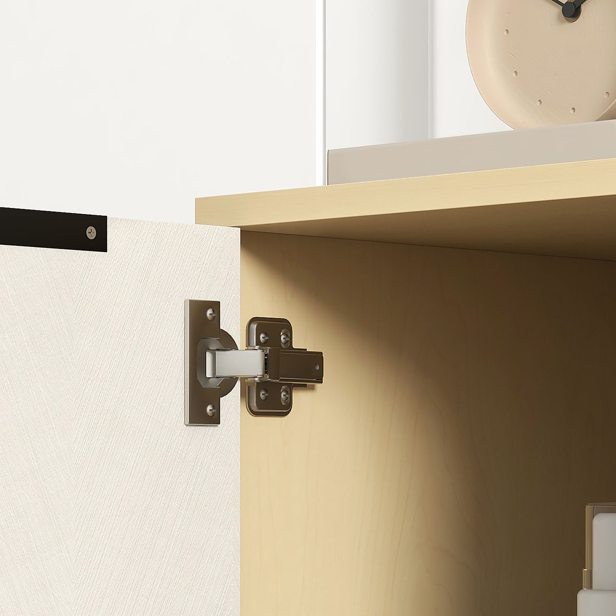Banco zapatero Tokio Homcom con puerta + compartimento + cojín natural 47x80x35 cm detalle