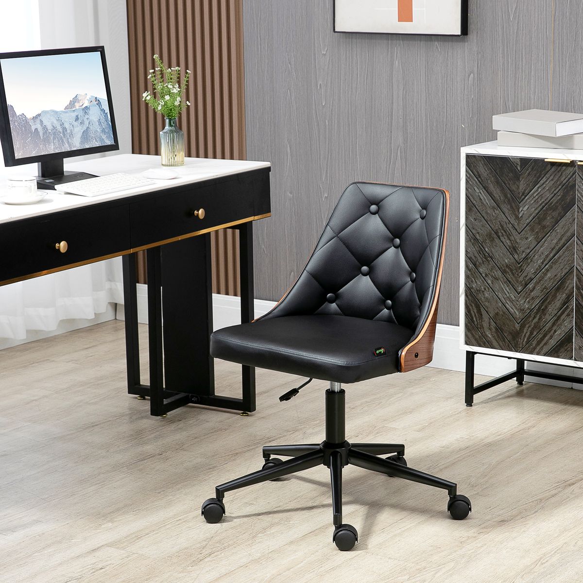 Silla de escritorio Tulipán Vinsetto basculante altura regulable negro/marrón 77-87x53x62 cm