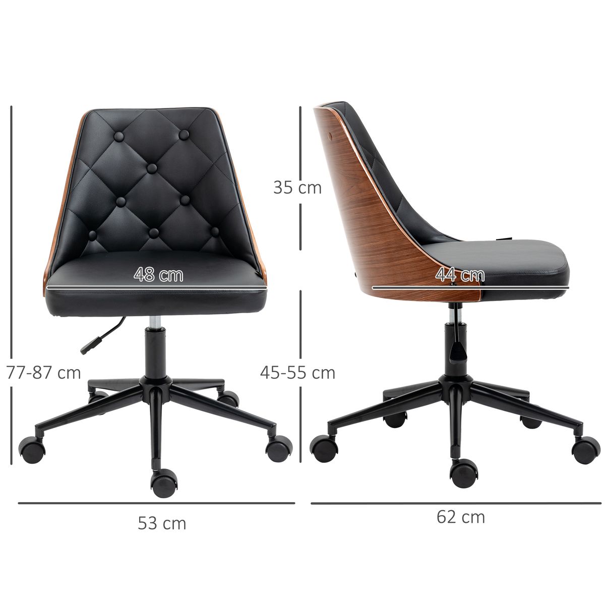 Silla de escritorio Tulipán Vinsetto basculante altura regulable negro/marrón 77-87x53x62 cm