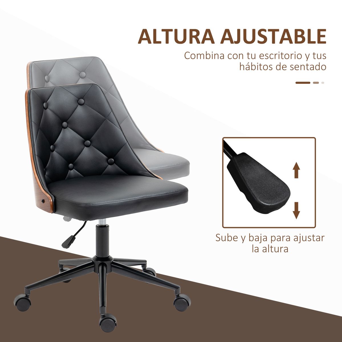 Silla de escritorio Tulipán Vinsetto basculante altura regulable negro/marrón 77-87x53x62 cm
