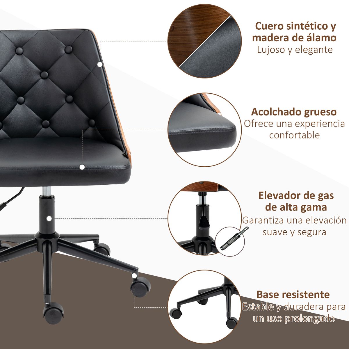 Silla de escritorio Tulipán Vinsetto basculante altura regulable negro/marrón 77-87x53x62 cm