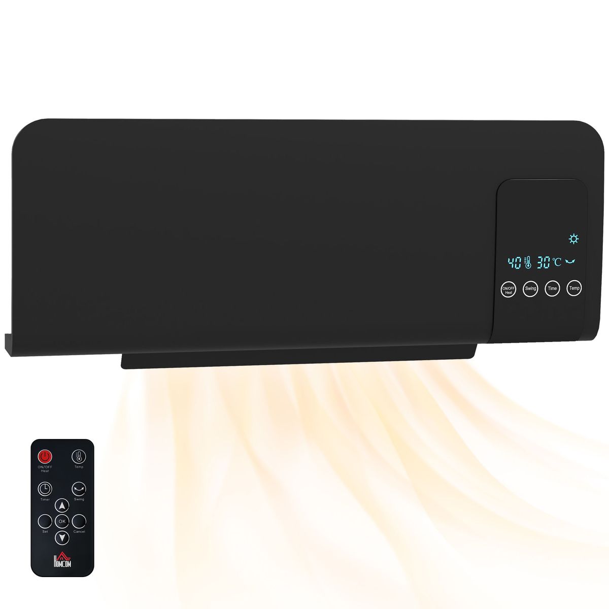Calefactor eléctrico Homcom 2000W pantalla LED con mando a distancia negro fondo blanco