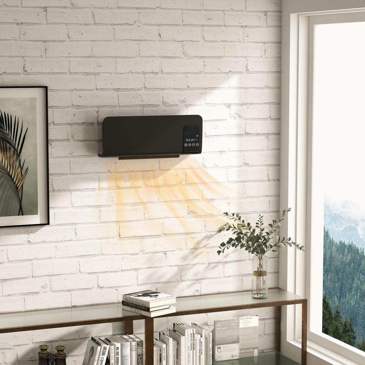 Calefactor eléctrico Homcom 2000W pantalla LED con mando a distancia negro animada