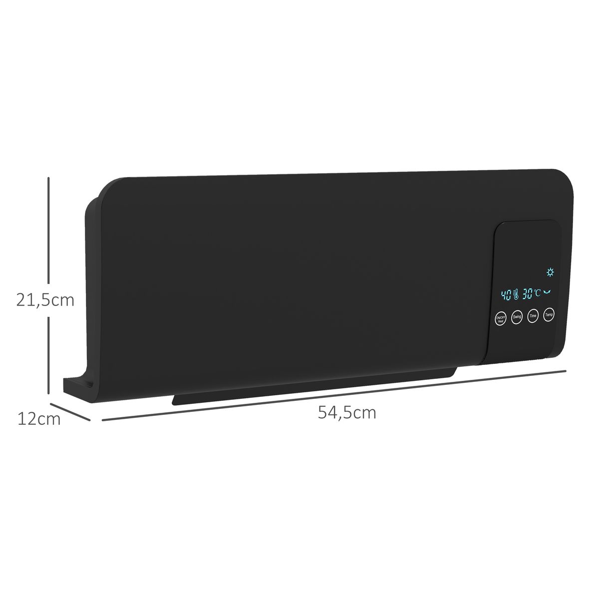 Calefactor eléctrico Homcom 2000W pantalla LED con mando a distancia negro medidas