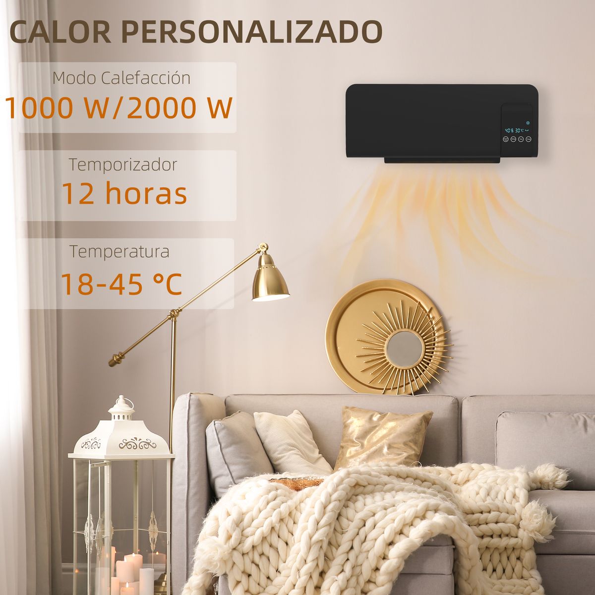 Calefactor eléctrico Homcom 2000W pantalla LED con mando a distancia negro