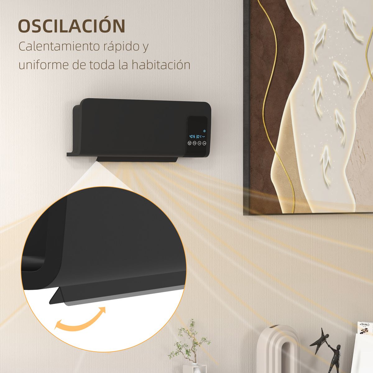 Calefactor eléctrico Homcom 2000W pantalla LED con mando a distancia negro