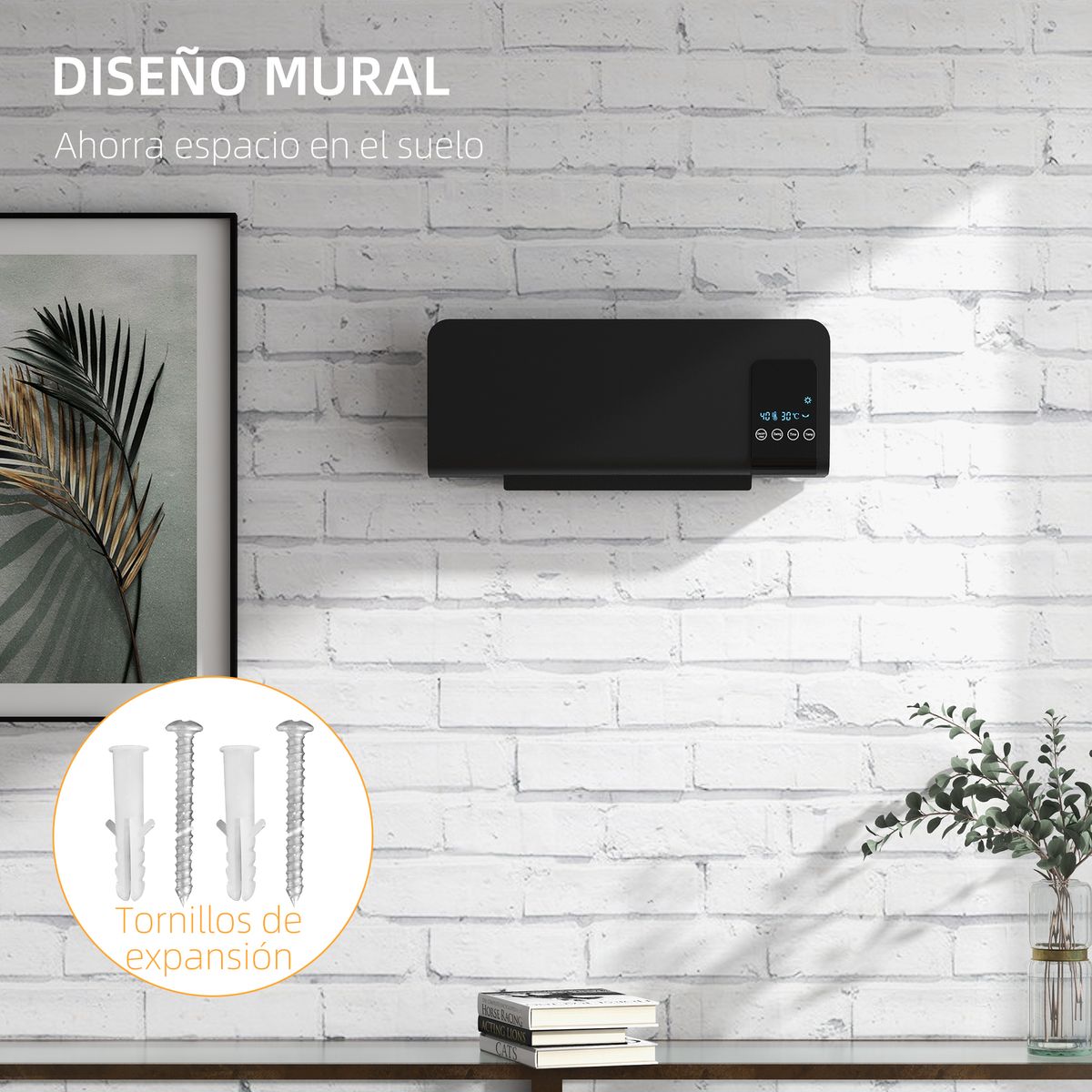 Calefactor eléctrico Homcom 2000W pantalla LED con mando a distancia negro