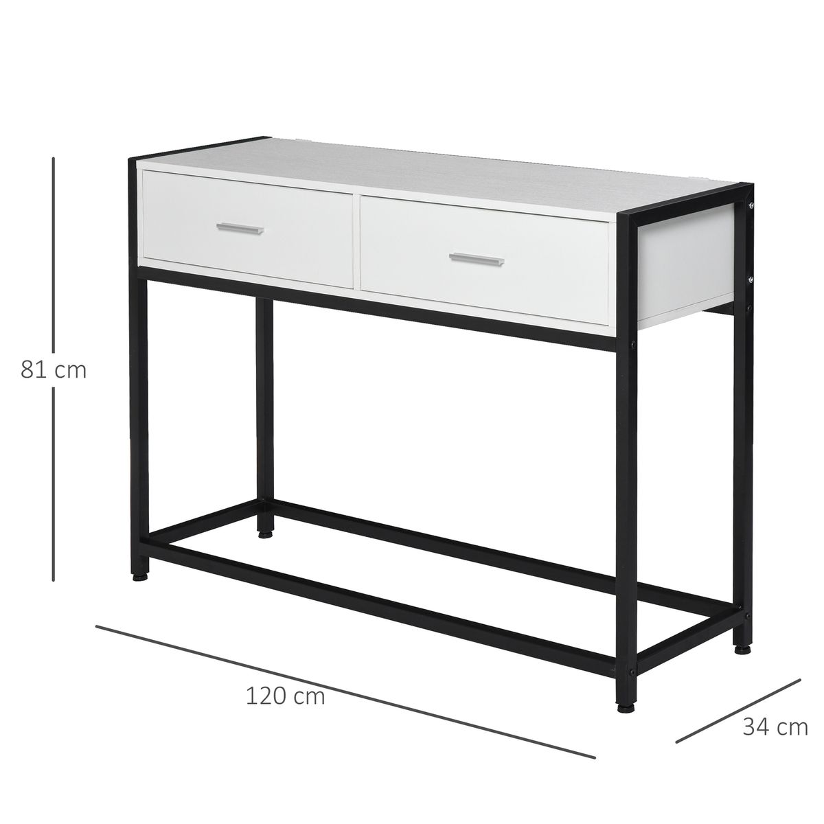 Mueble recibidor Homcom Afrodita diseño minimalista pies ajustables + 2 cajones negro/blanco 81x34x120 cm