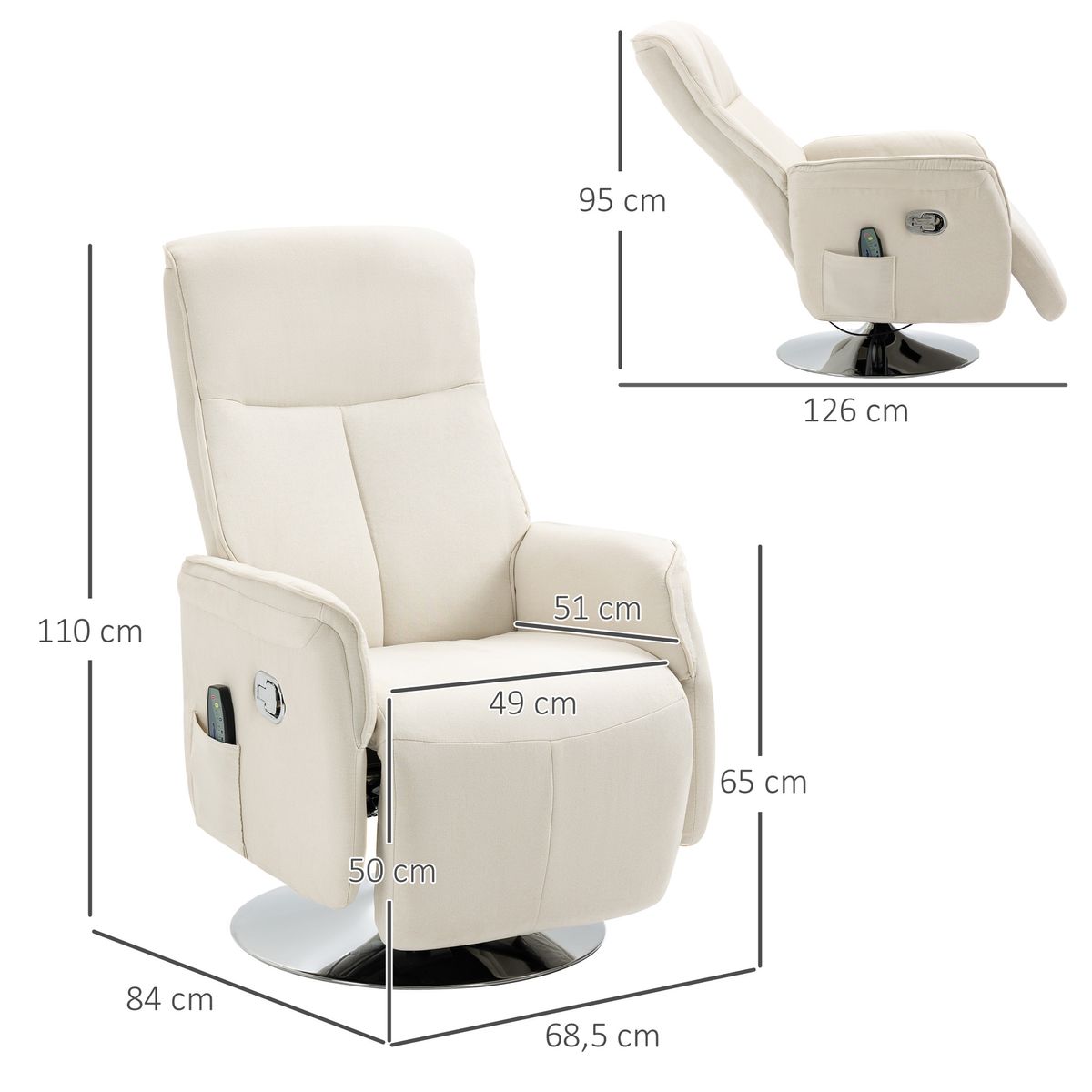 Sillón de masaje Urano Homcom 10 puntos de masaje + reposapiés crema 110x84x68,5 cm