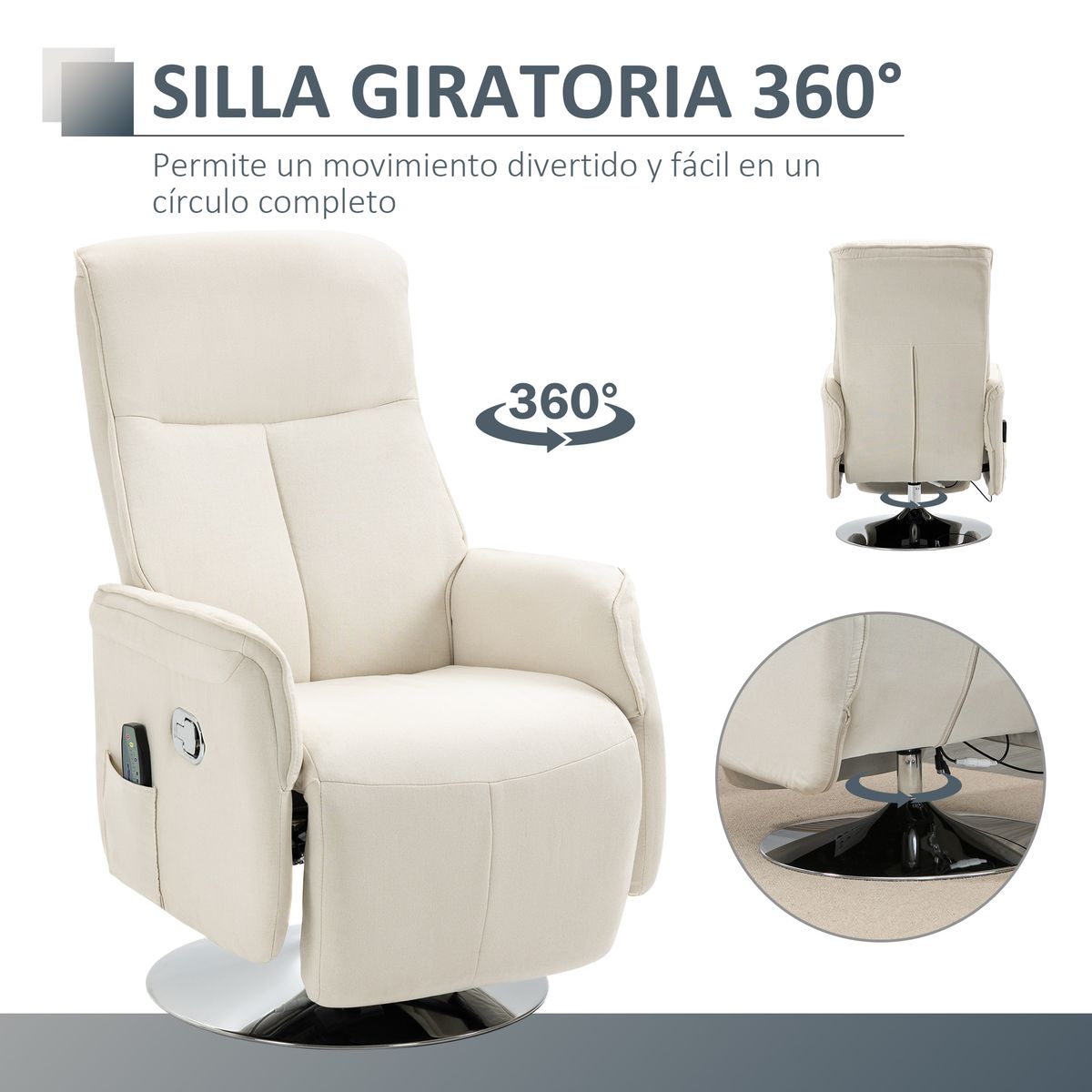 Sillón de masaje Urano Homcom 10 puntos de masaje + reposapiés crema 110x84x68,5 cm