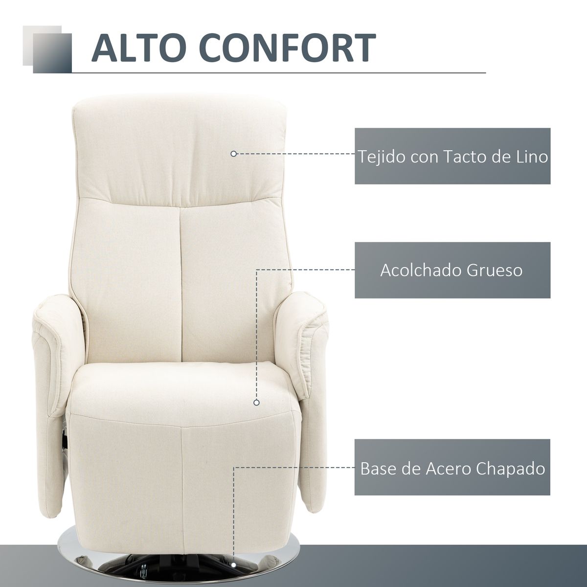 Sillón de masaje Urano Homcom 10 puntos de masaje + reposapiés crema 110x84x68,5 cm