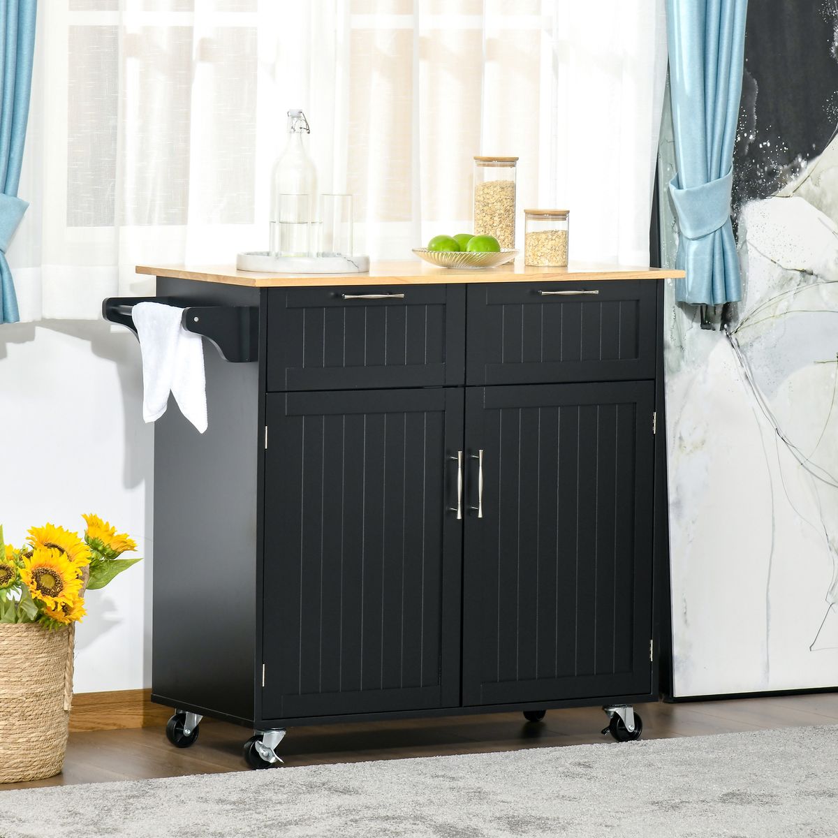 Carrito auxiliar Sil Homcom con 2 cajones y 2 baldas ajustables negro 91x46x104 cm