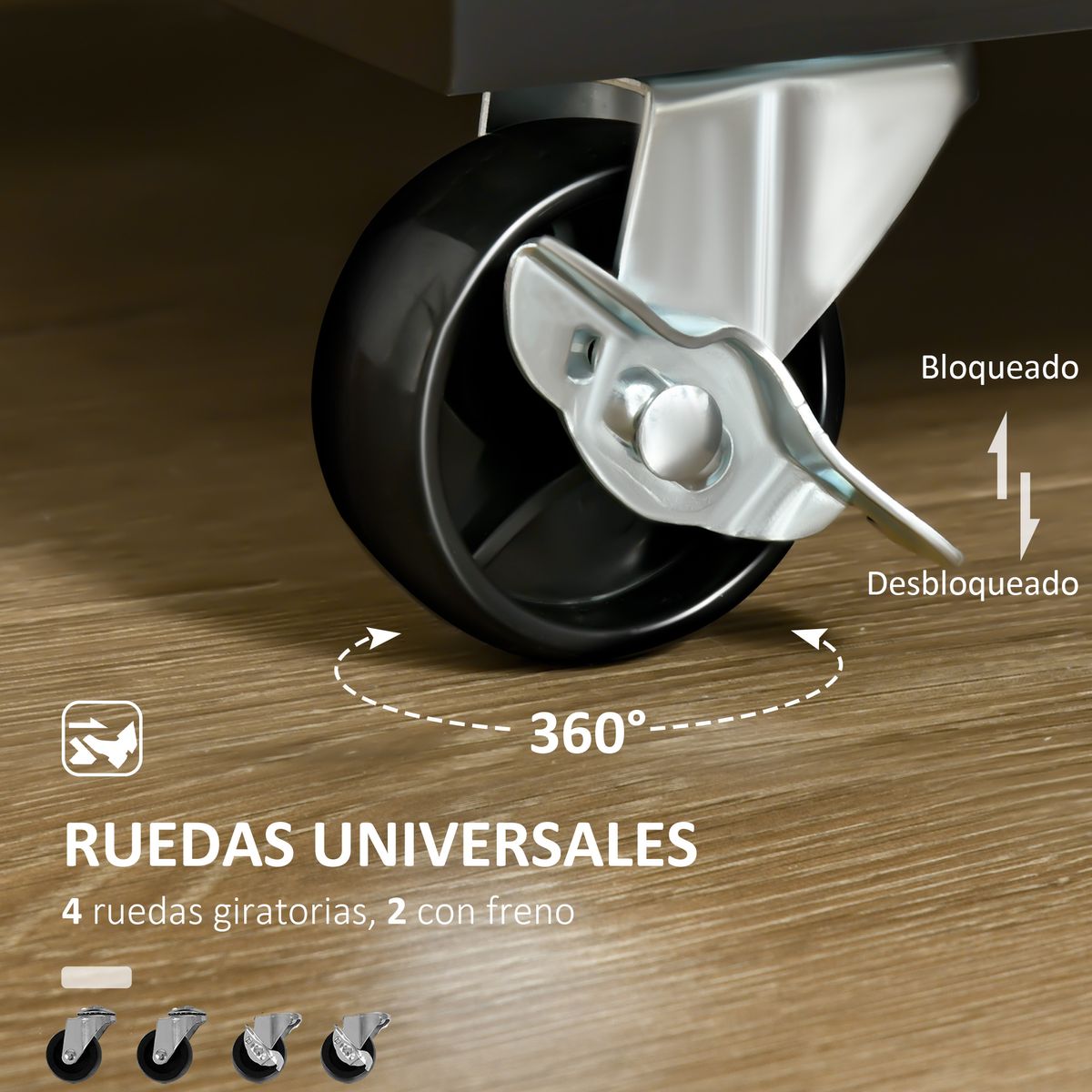 Carrito auxiliar Sil Homcom con 2 cajones y 2 baldas ajustables negro 91x46x104 cm