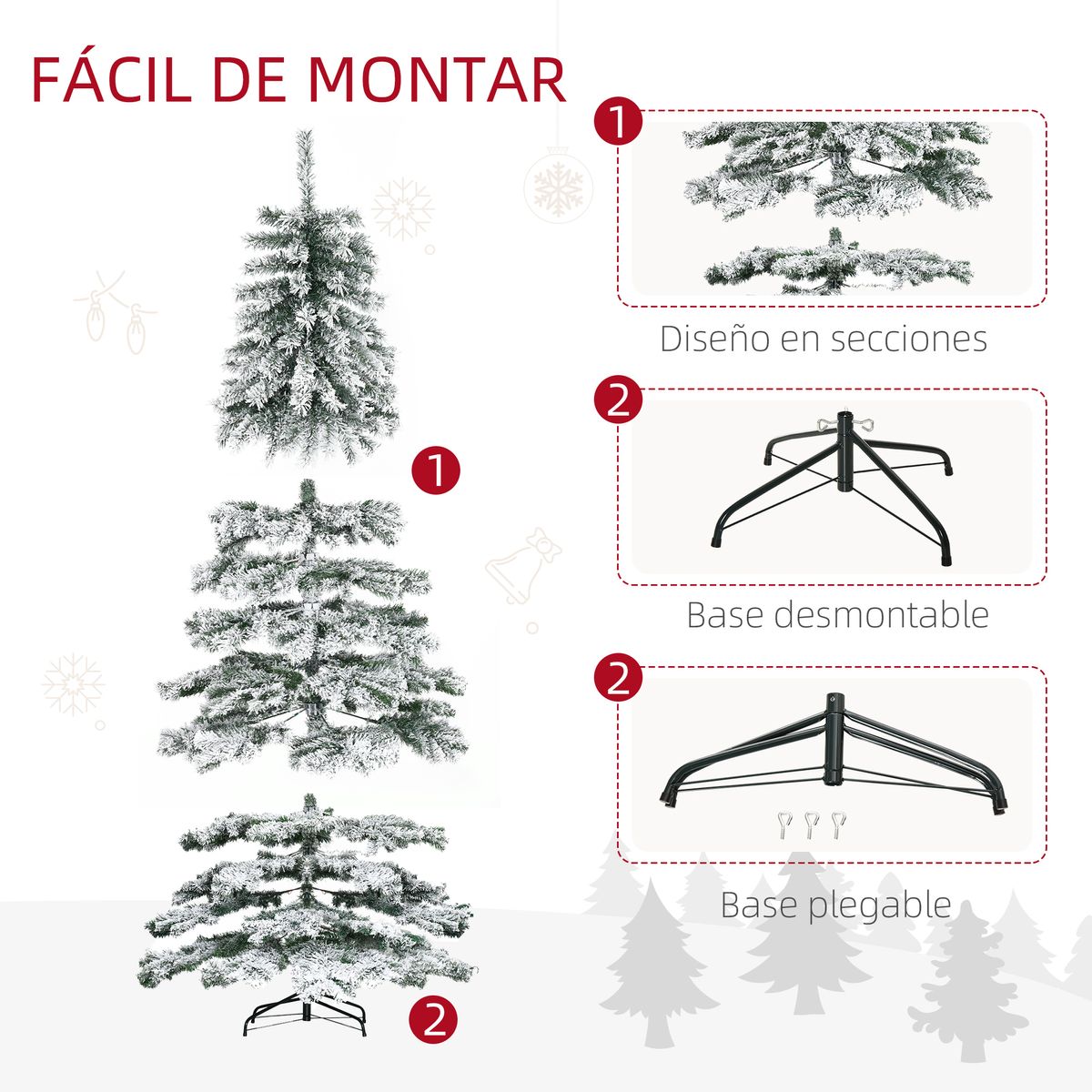 Árbol de Navidad Homcom 1083 ramas efecto nevado verde/blanco Ø140x225 cm