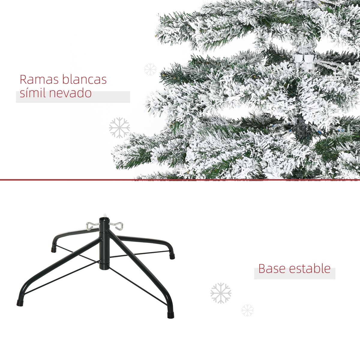 Árbol de Navidad Homcom 1083 ramas efecto nevado verde/blanco Ø140x225 cm