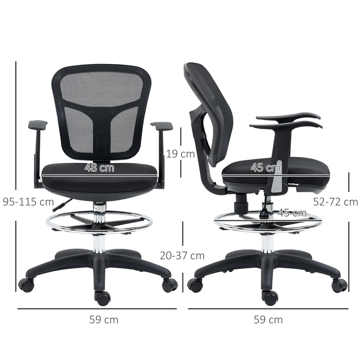Silla de oficina Lavanda Vinsetto altura ajustable ergonómica negro 95-115x59x59 cm